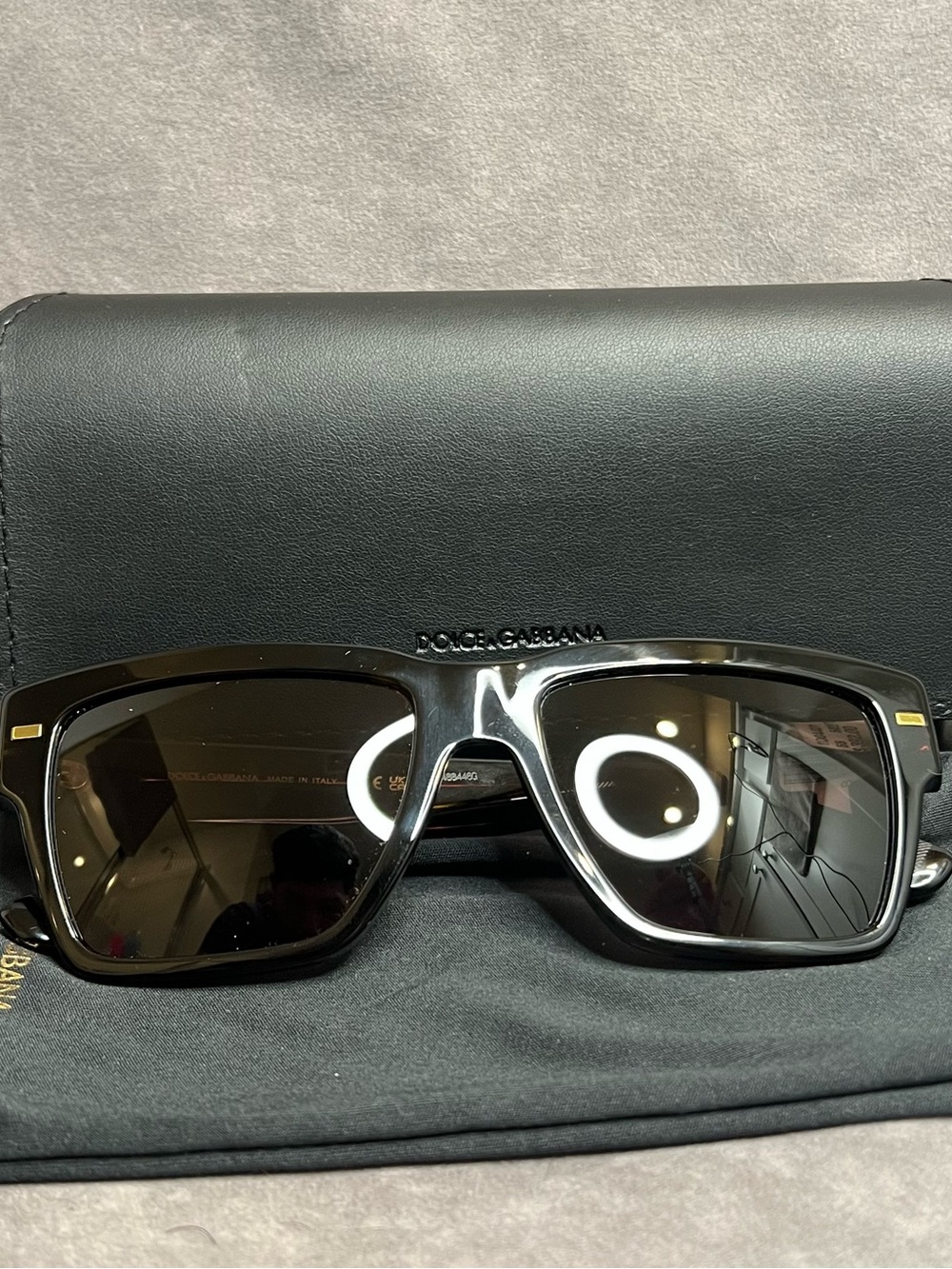 Dolce & Gabbana Glossy Black Rectangular Sunglasses